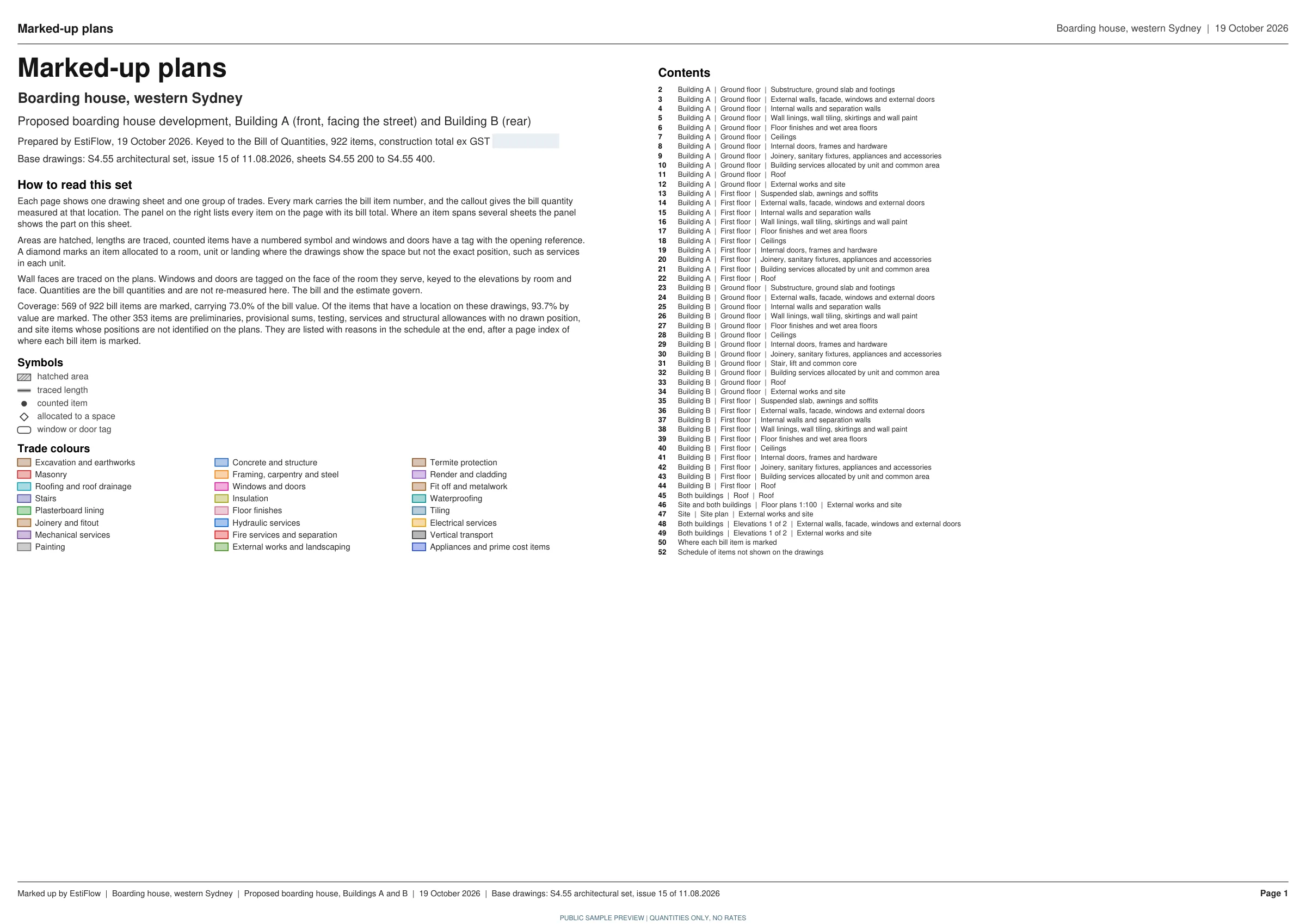 Boarding house, western Sydney marked-up plans, page 1 of 8