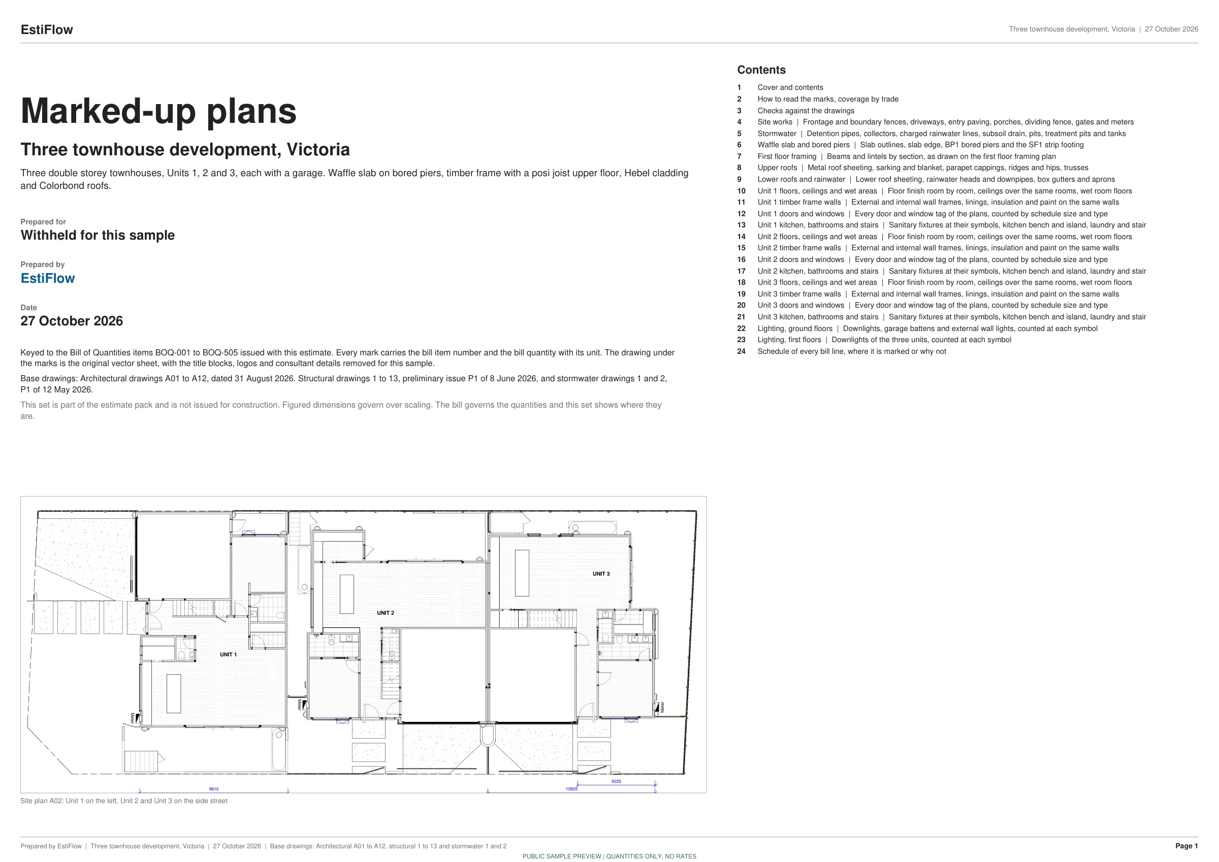 Three townhouses, Victoria marked-up plans, page 1 of 8